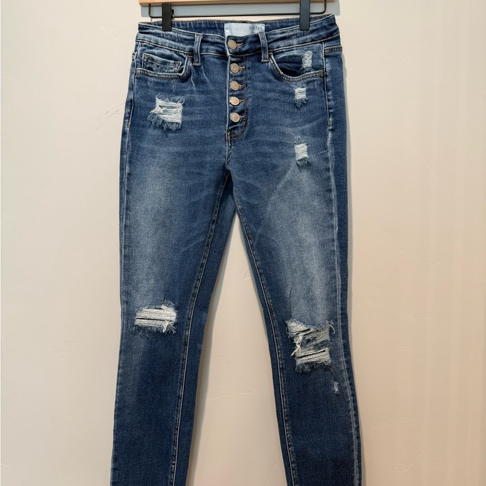 Bridge By Gly Classic Blue Skinny Jeans with Distressed Details